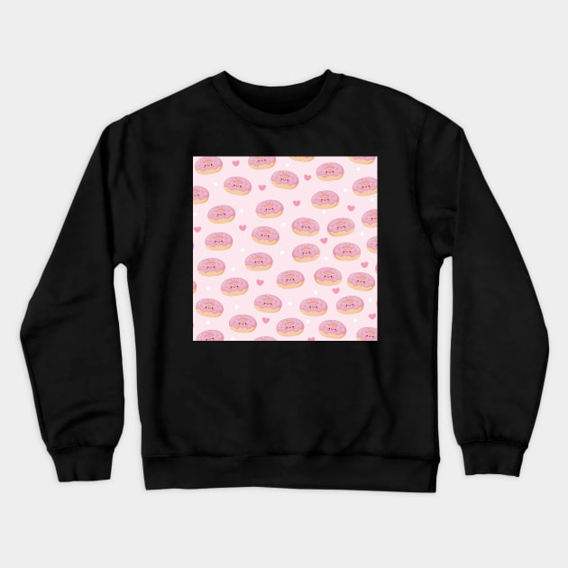 Kawaii Pink Donut Pattern Crewneck Sweatshirt by esturgeo